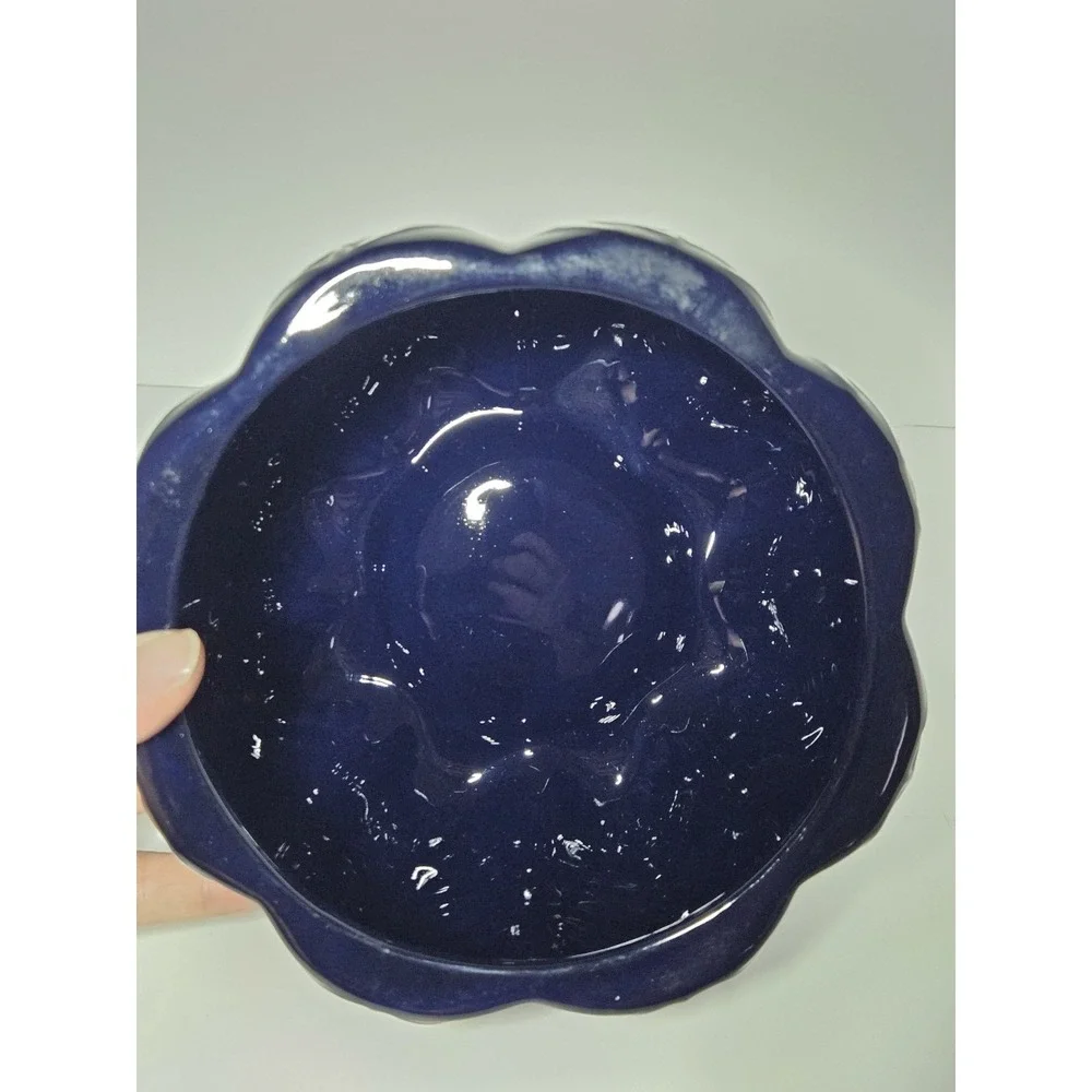 Blue White Ceramic Pumpkin Lidded Candy Dish Jar Thanksgiving Fall Decor 7in